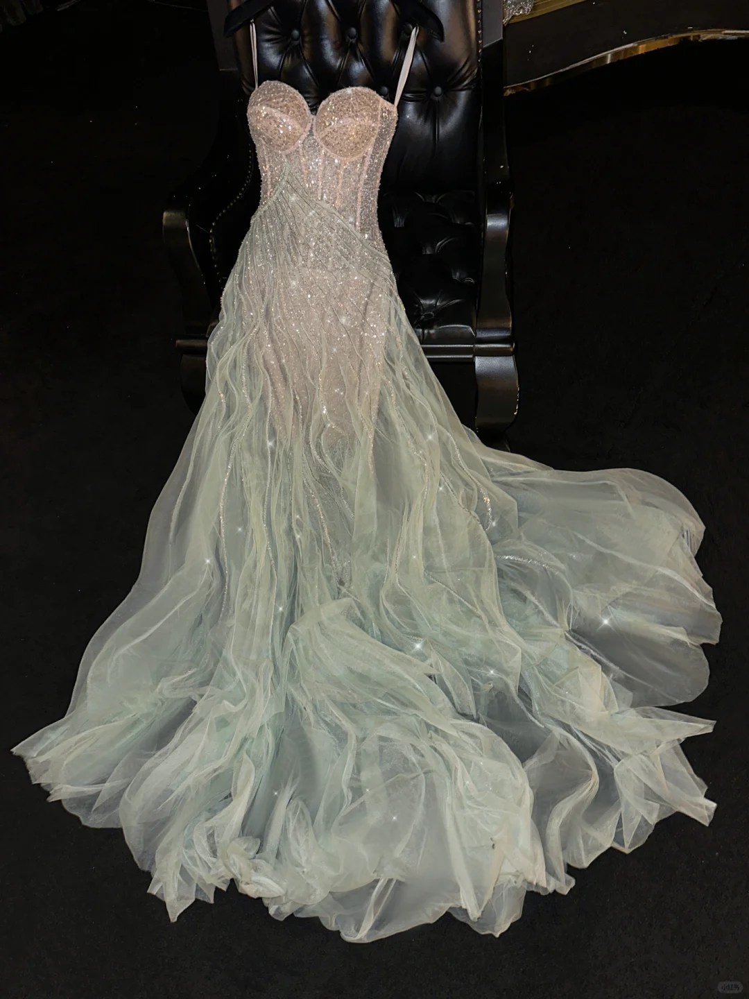 Fairy A Line Spaghetti Strap Beaded Sequin Tulle Long Prom Dress Evening Dress DP1943