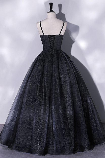 Shiny Black Tulle Beaded Long Prom Dress Party Dress DP451