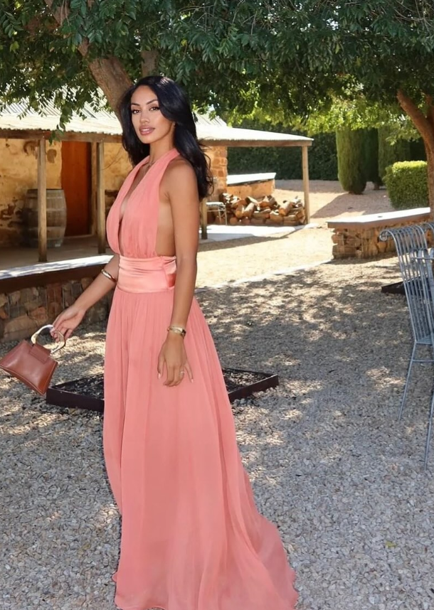 Charming A Line Halter Chiffon Open Back Long Prom Dress Vacation Dress DP4745