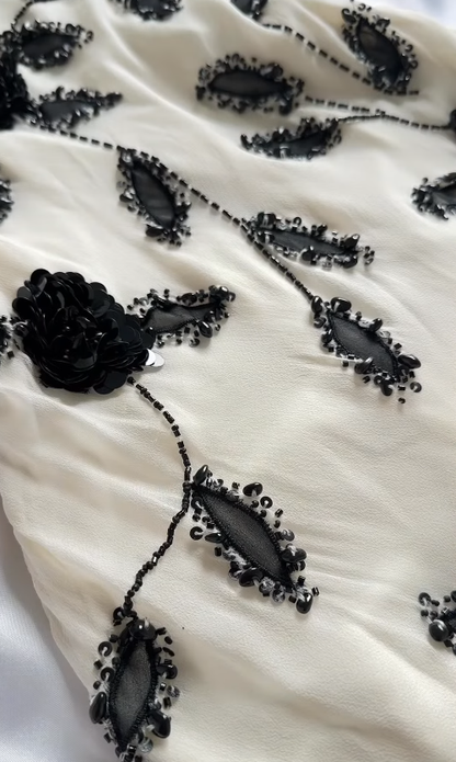 Vintage A Line Straps Black Beaded Ivory Chiffon Homecoming Dress Outfits DP5131