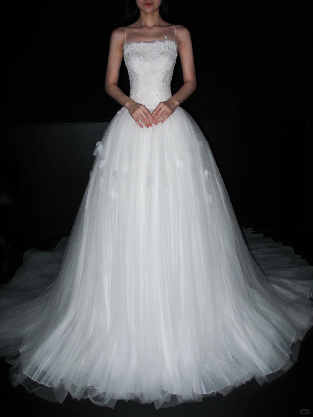 Backless Unique Ball Gown Straps White Lace Applique Tulle Long Wedding Dress DP6382