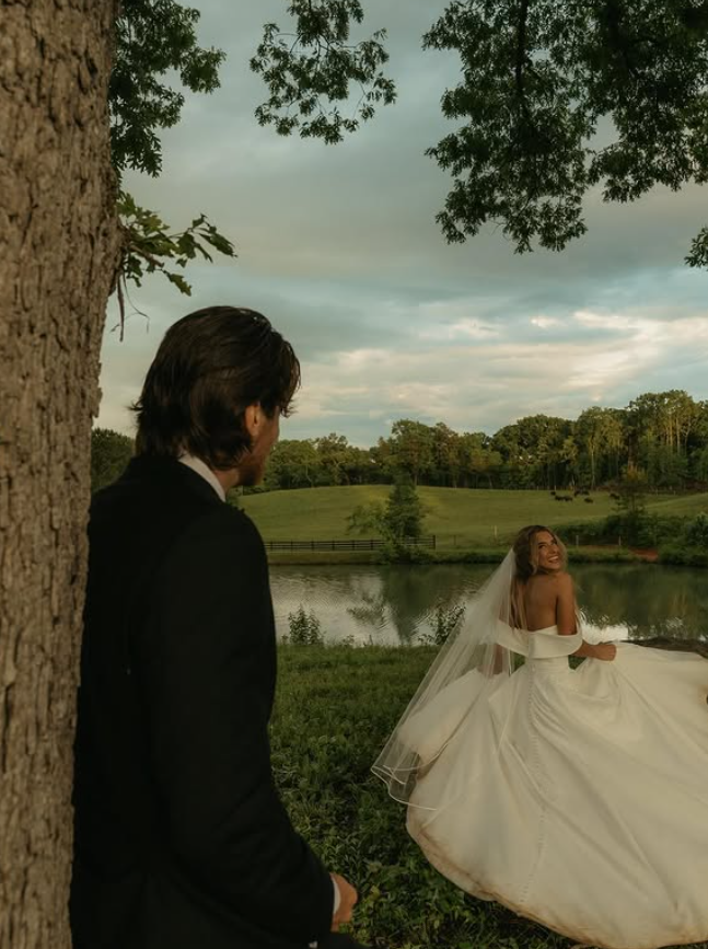 Elegant Ball Gown Off the Shoulder Pleated Simple Satin Wedding Dress DP4372