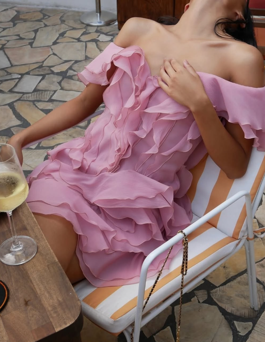 Pink Flowy Layered Chiffon Short Homecoming Dress Cocktail Dress DP3074