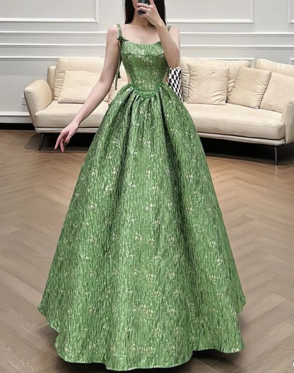 Unique Satin Green A Line Prom Dress Cut Out Waist Sexy Evening Party Dress DP743