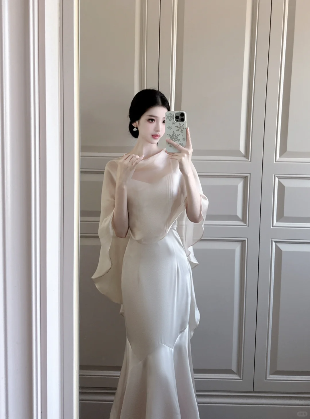 Gentle Apricot Mermaid Chiffon Satin Long Prom Dress Outfits DP4617