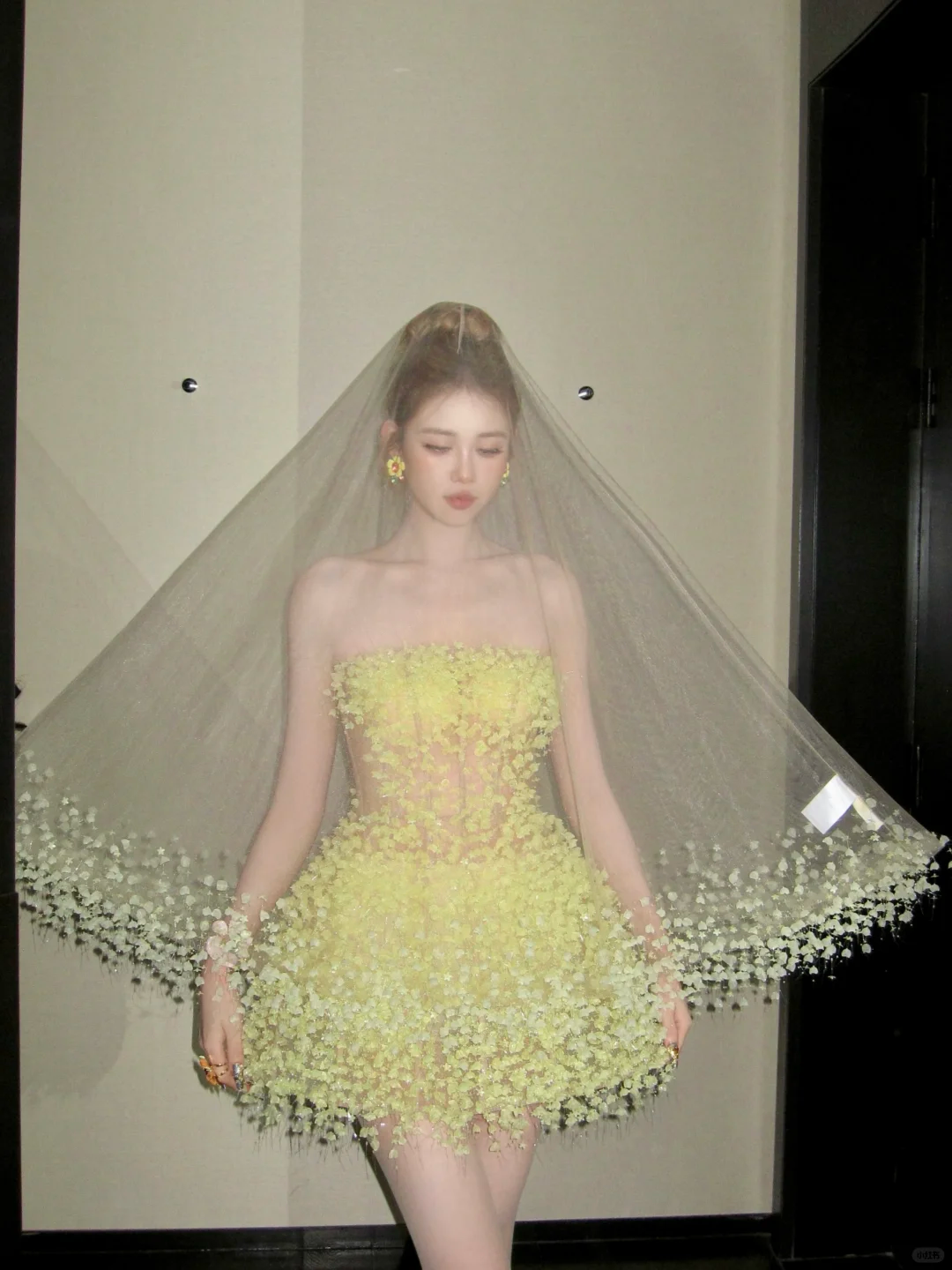 Cute A Line Strapless Yellow Flower Tulle Short Homecoming Dress Cocktail Dress DP2522