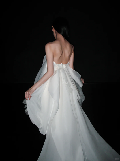 Cute A Line Strapless White Tulle Long Sweep Wedding Dress DP5781