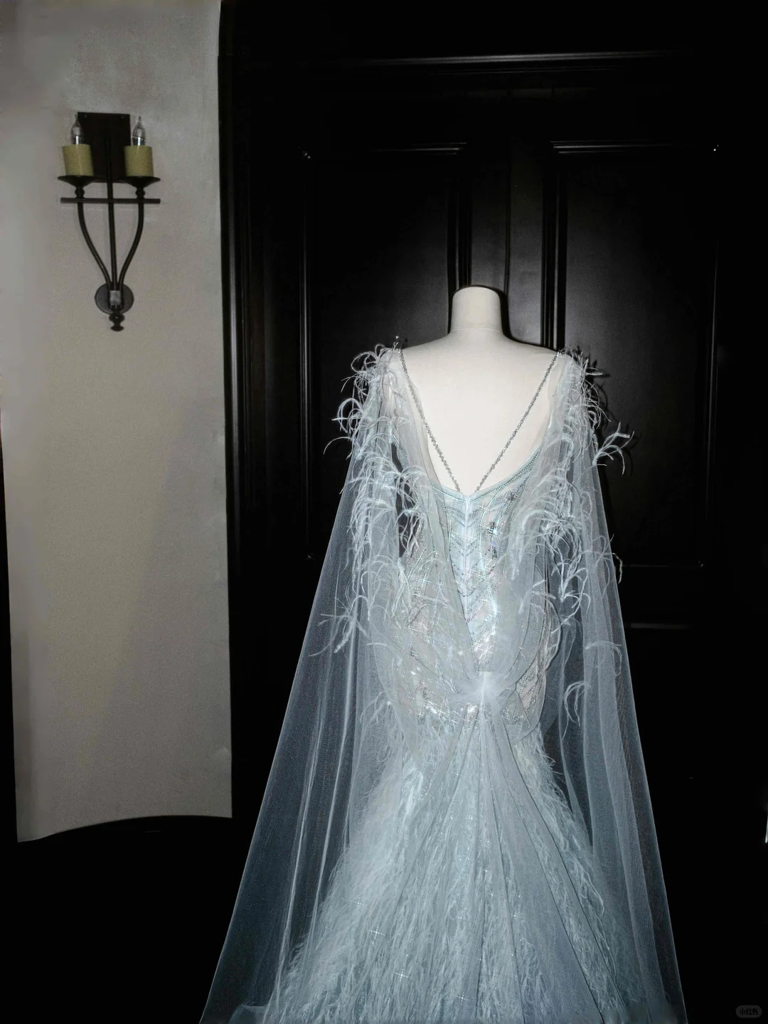 Pretty Mermaid Spaghetti Strap Blue Feather Sequin Prom Dress Party Dress DP2686