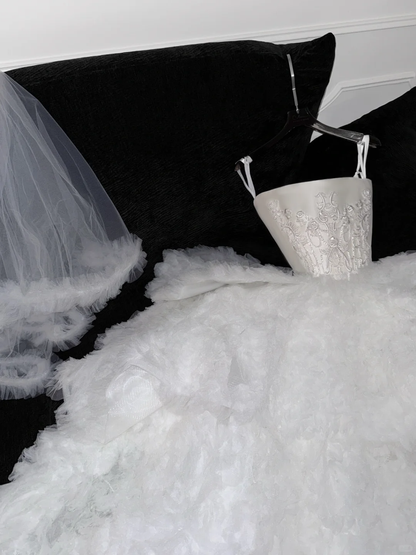 Elegant A Line Strapless Embroidery White Satin Tulle Long Sweep Prom Dress Wedding Dress DP2572