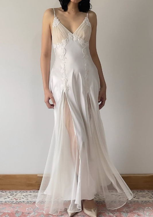 Elegant Mermaid  Spaghetti Straps Ivory Satin Long Prom Dress Evening Dress DP1460
