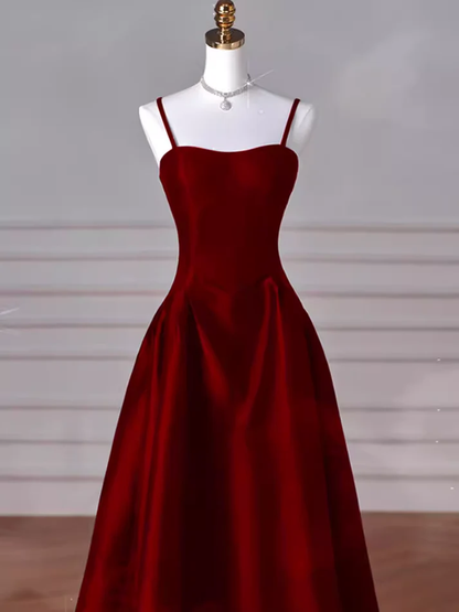 Simple A Line Satin Burgundy Prom Dress Formal Evening Dress DP097