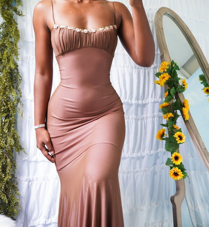 Sexy Mermaid Spaghetti Strap Brown Chiffon Prom Dress Evening Dress DP1842