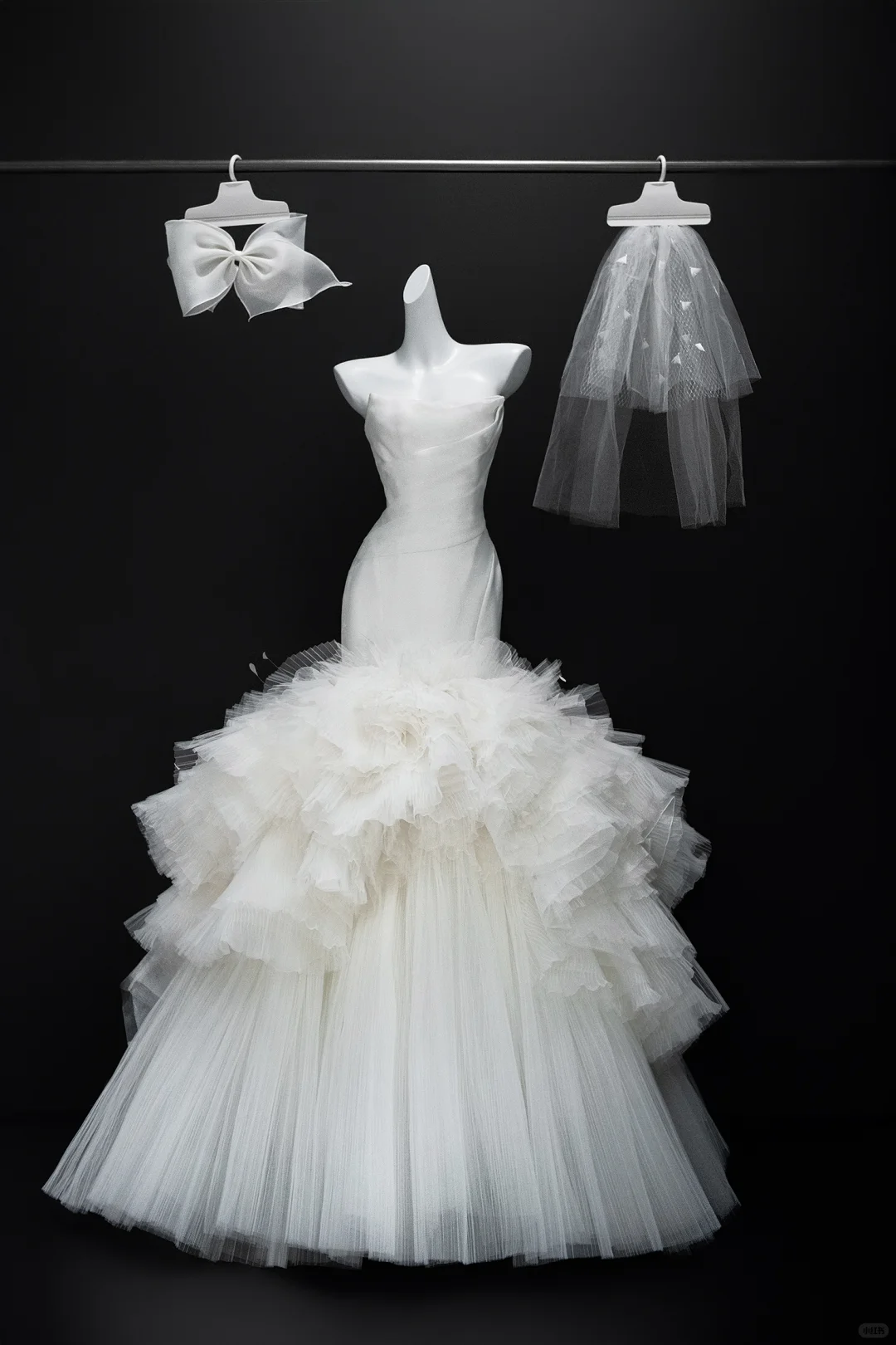 Simple White Mermaid Strapless Layered Satin Tulle Prom Dress Wedding Dress DP3227