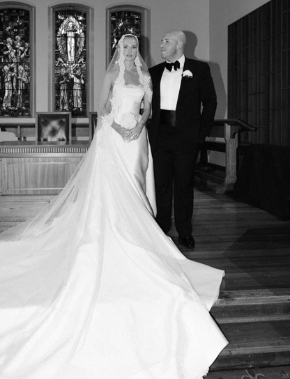 Stunning Ball Gown Strapless White Lace Satin Long Wedding Dress DP4325