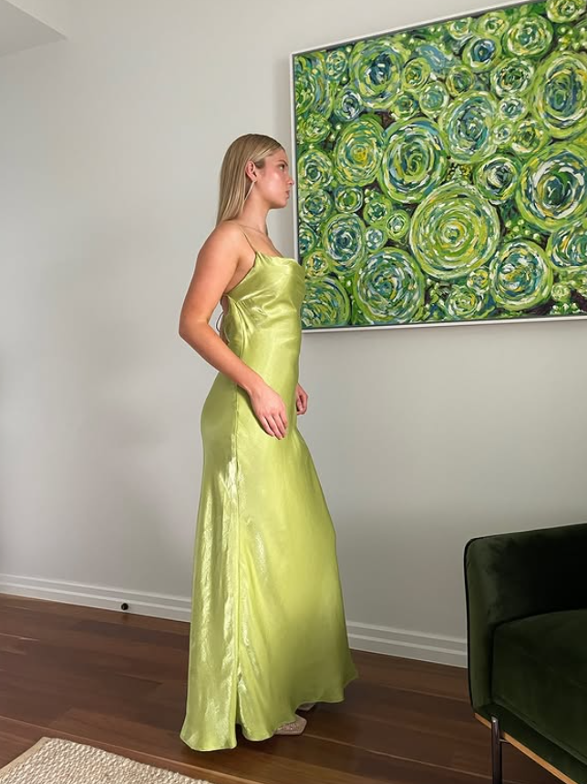 Simple Green Sheath Spaghetti Strap Satin Prom Dress Evening Dress DP5506