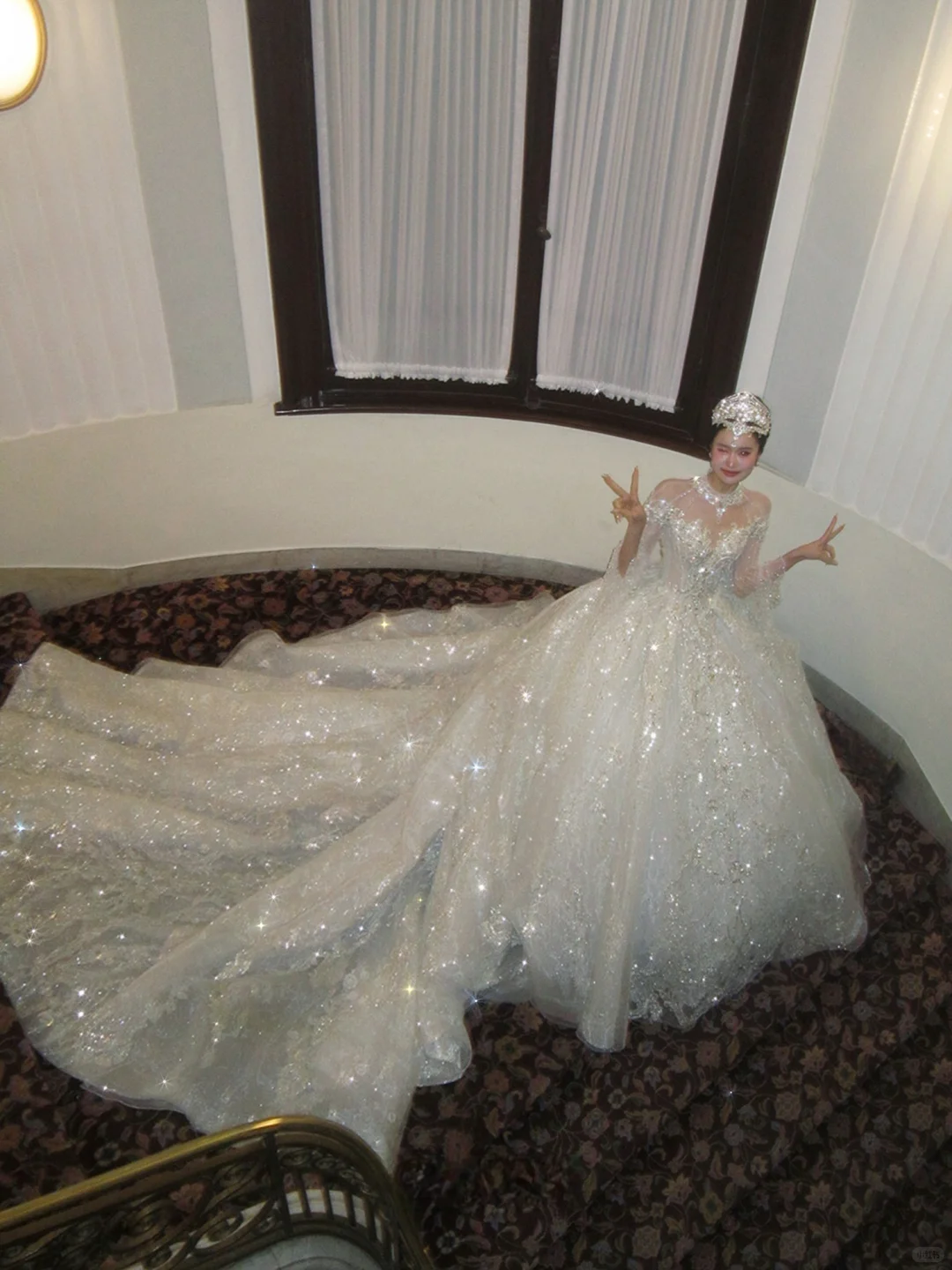 Shiny Ball Gown Long Sleeve Beaded Sequin White Tulle Prom Dress Wedding Dress DP4242