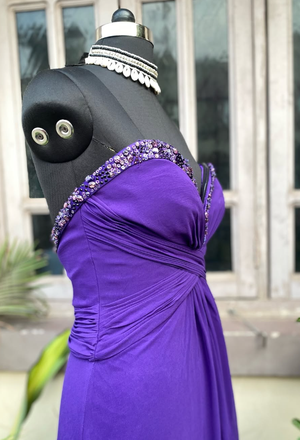 Purple A Line Sweetheart Neck Chiffon Long Prom Dress Evening Dress with Beads DP1379