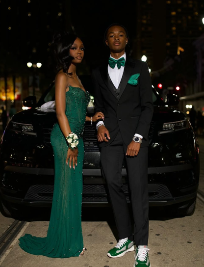 Sexy Sheath Strapless Beaded Corset Black Tulle Ball Gown Graduation Prom Dress DP4842