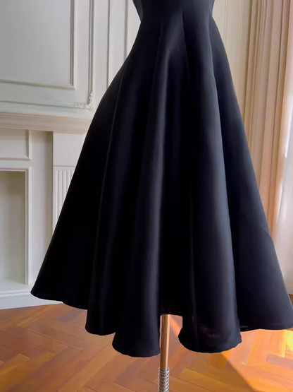 Simple Black Satin Homecoming Dress 18th Birthday Outfit DP583