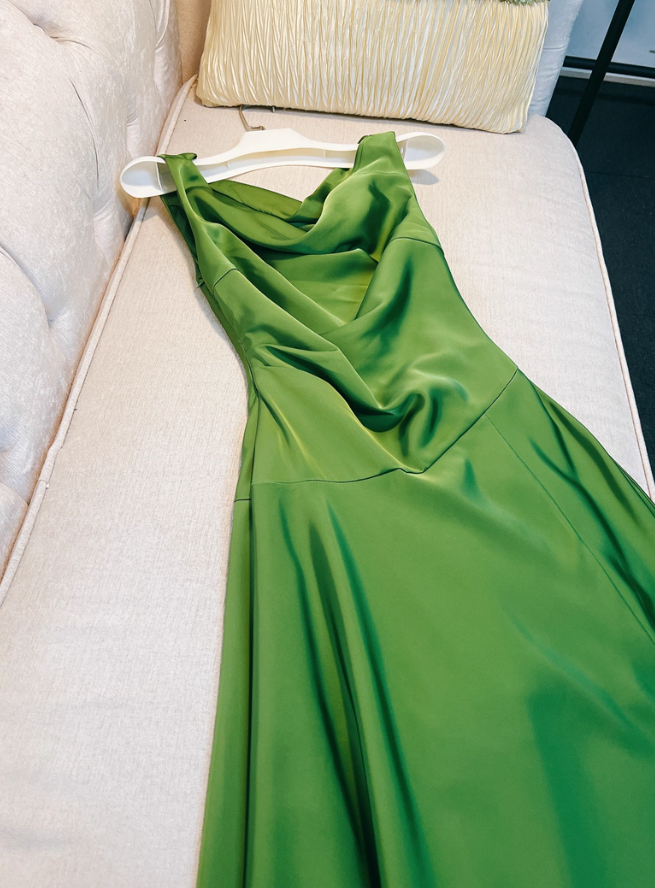 Classic Green A Line Straps Simple Satin Prom Dress Party Dress Date Dress DP4458