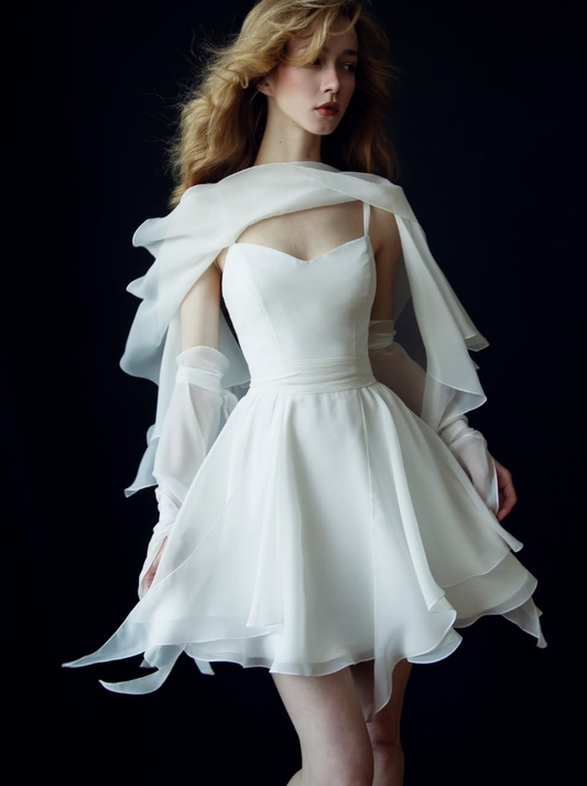 White Flowy A Line Spaghetti Strap Chiffon Short Homecoming Dress Outfits DP3147