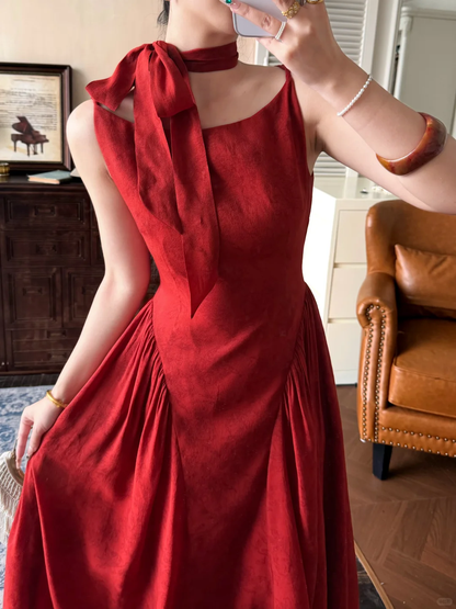 Classic Simple A Line Red Satin Long Prom Dress Evening Dress DP5646