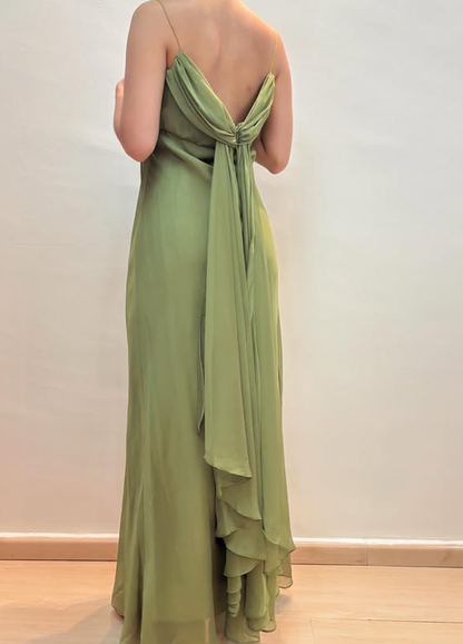 Vintage Green Simple A Line Chiffon Prom Dress Evening Dress Date Dress DP5283