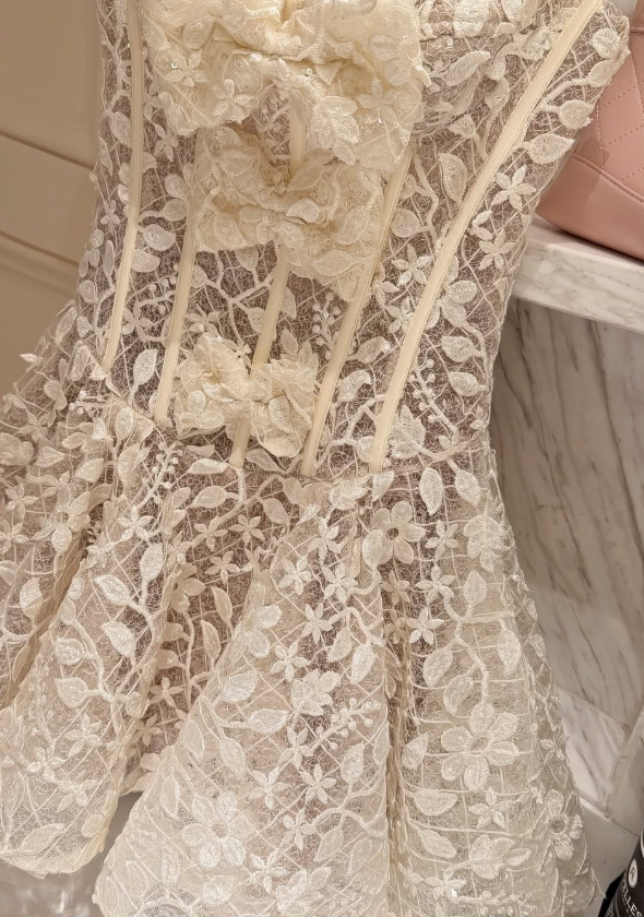 Pretty Ivory A Line Spaghetti Strap Lace Short Prom Dress Homecoming Dress DP7976