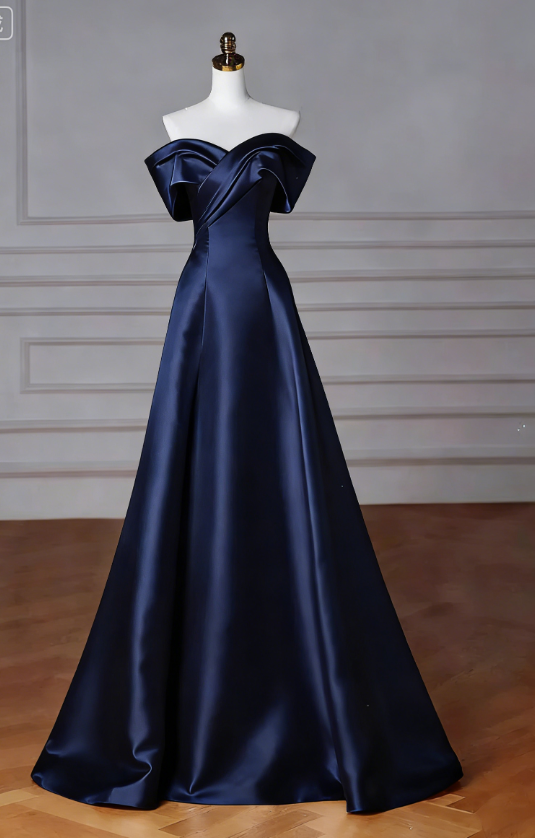 White Off The Shoulder Satin A Line Long Prom Dress DP030