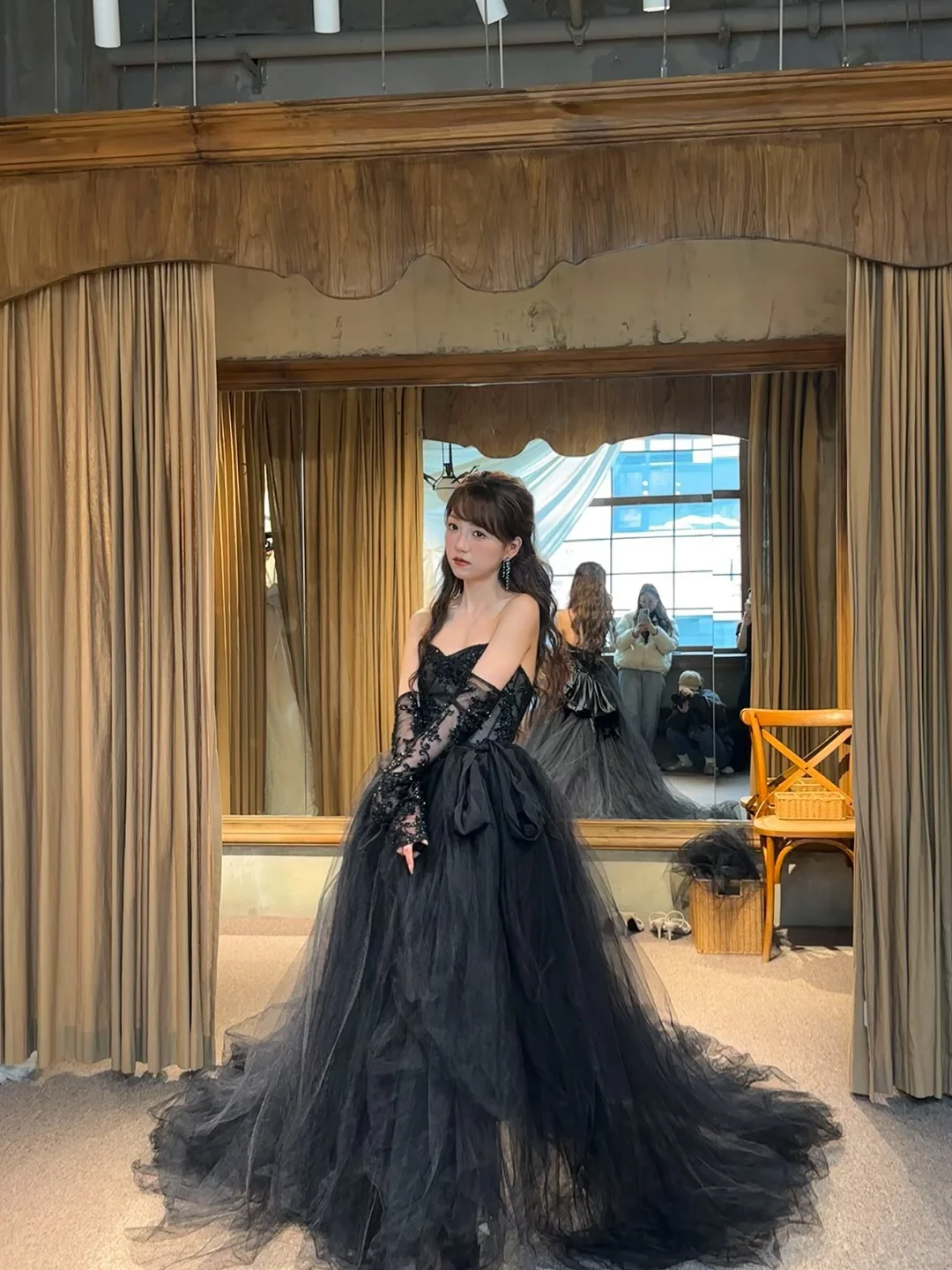 Black Ball Gown Sweetheart Neck Appliques Tulle Long Prom Dress Evening Dress DP3921