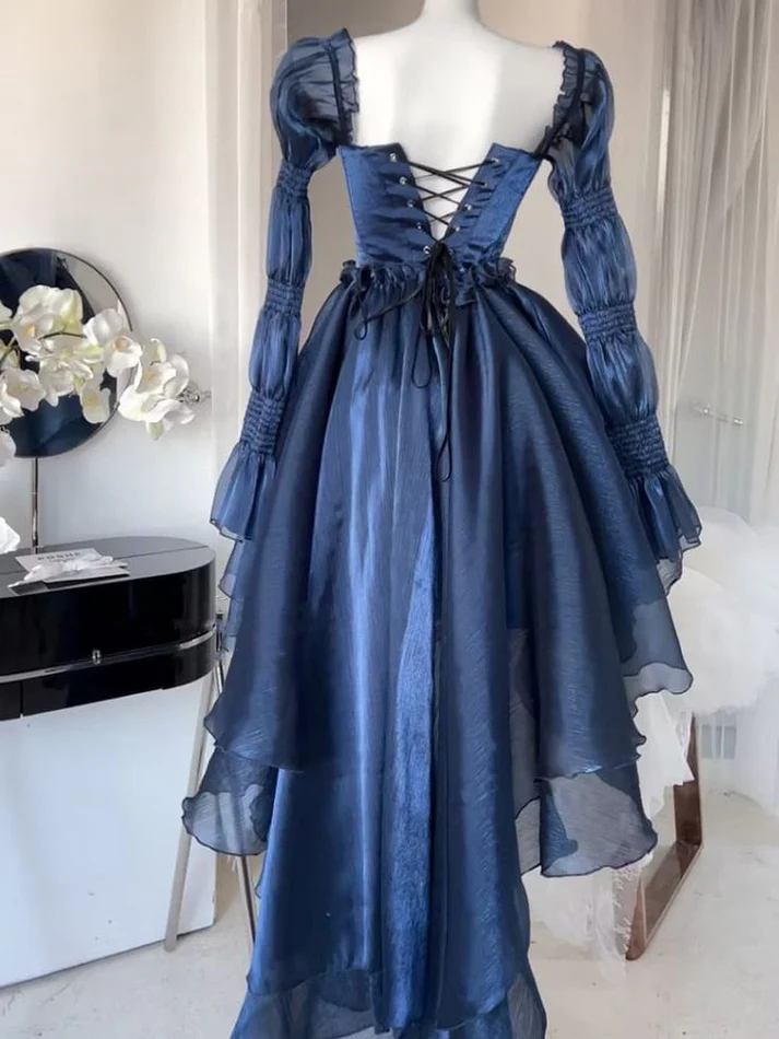 Vintage Navy Blue Ruffle Casual Fashion Party Prom Dress DP108