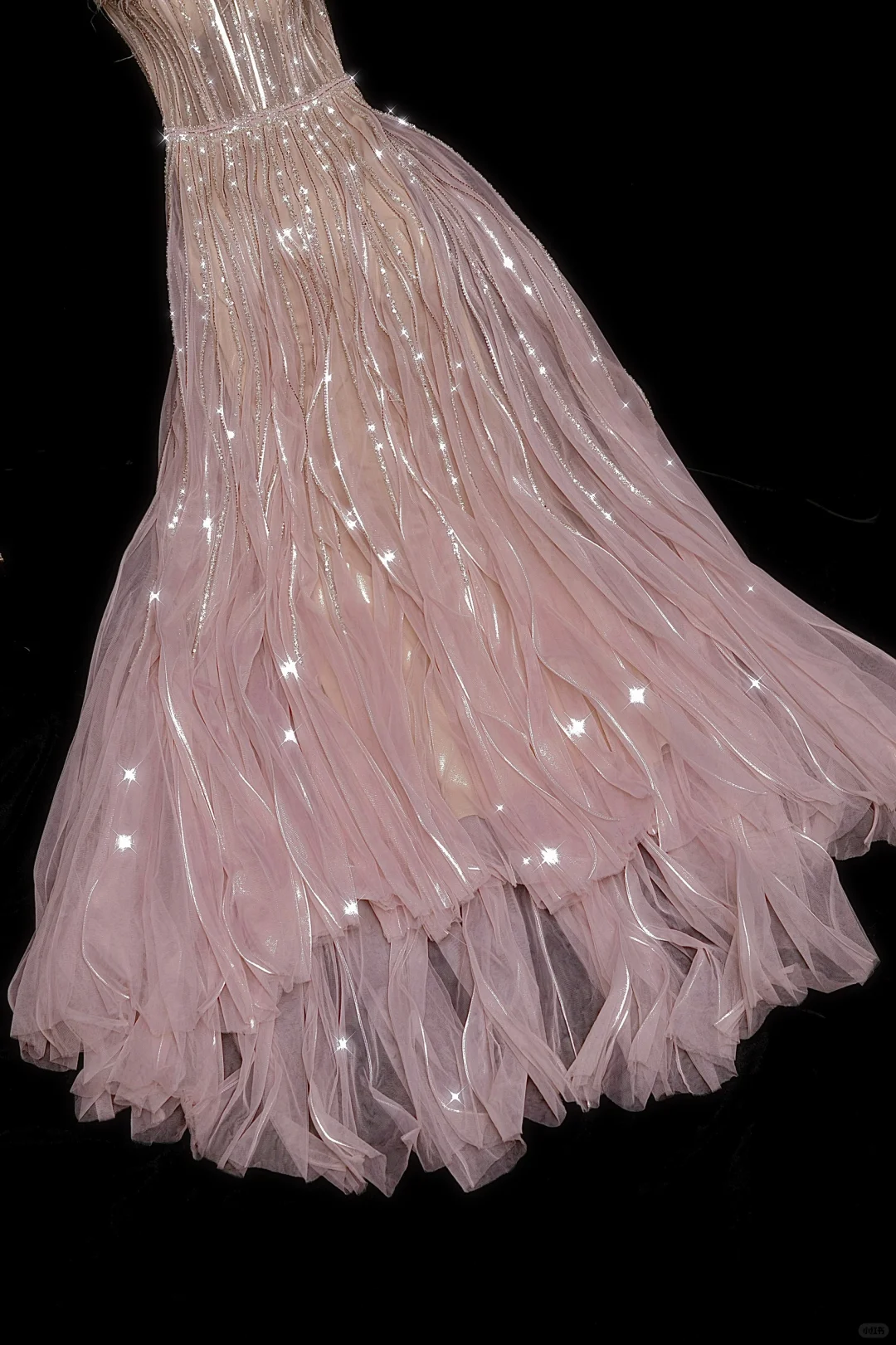 Pink A Line Strapless Silver Sequin Feather Tulle Long Prom Dress Evening Dress DP2864