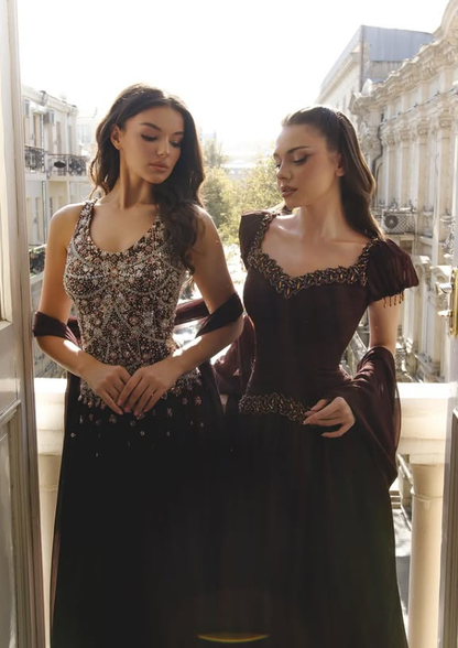 Dark Burgundy A Line Straps Exquisite Beaded Chiffon Long Prom Dress Evening Dress DP6054