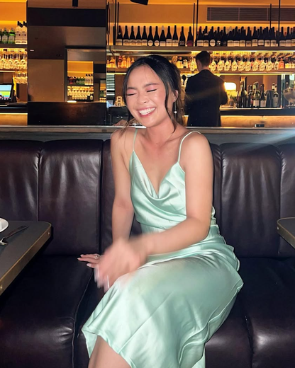 Green Simple Sheath Spaghetti Strap Satin Prom Dress Evening Dress DP1729