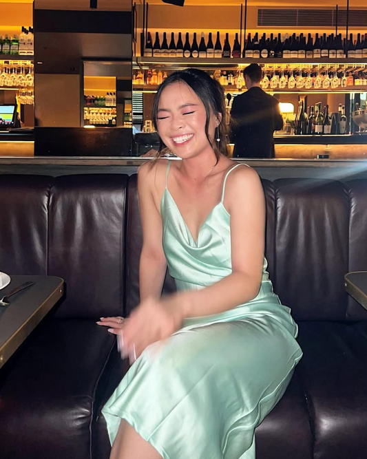 Green Simple Sheath Spaghetti Strap Satin Prom Dress Evening Dress DP1729
