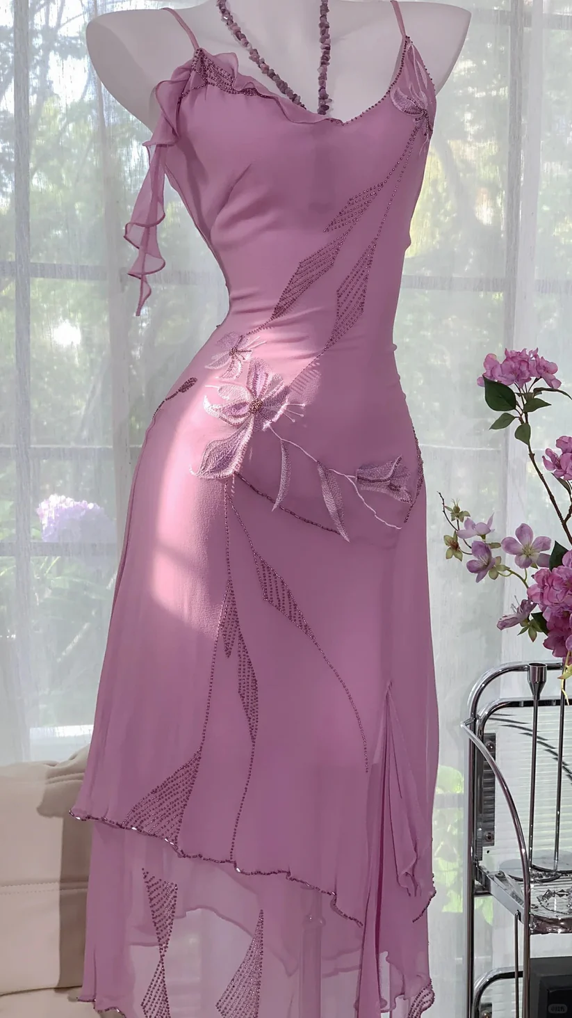Purple Beaded Embroidery Dreamy Chiffon Prom Dress Date Dress Homecoming Dress DP2906