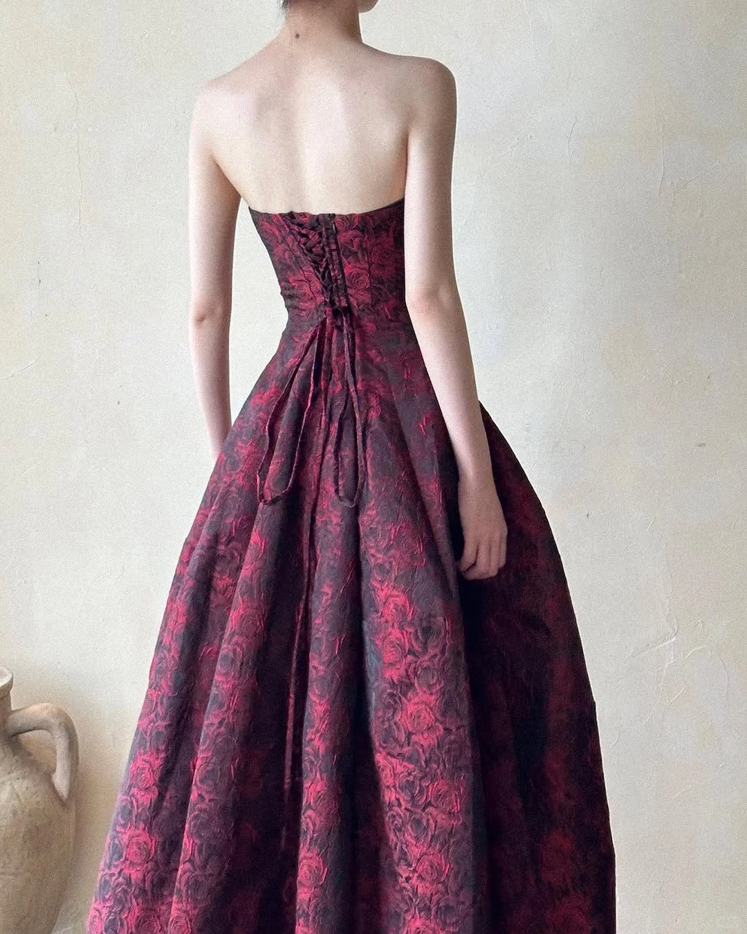Burgundy Rose A Line Sweetheart Neck Satin Long Prom Dress Party Dress Outfits DP4530