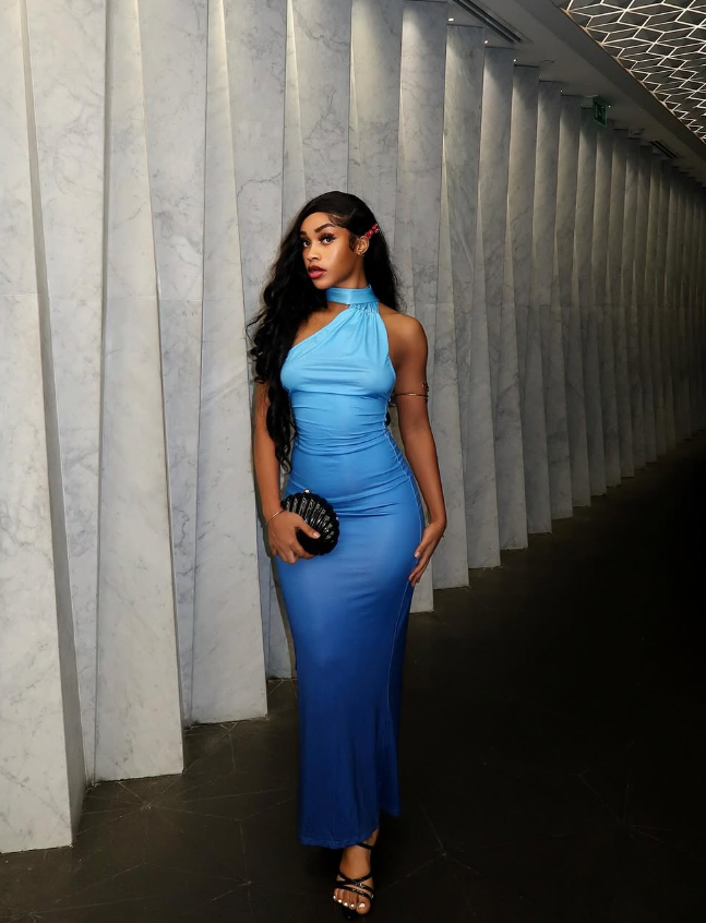 Uniques Sheath Halter Ombre Blue Satin Prom Dress Evening Dress DP1913