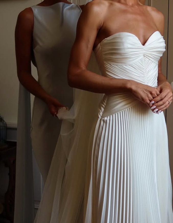 Unique A Line Sweetheart Neck Pleated White Satin Wedding Dresses DP4346