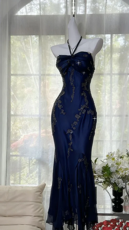 Sexy Halter Mermaid Beaded Long Prom Party Dress Evening Gown DP714