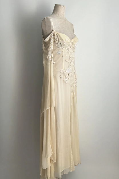 Pretty A Line Long Sleeve Ivory Appliques Lace Chiffon Prom Dress Party Dress DP4784