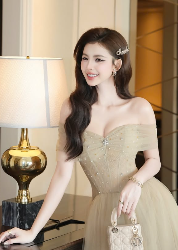 Light Brown A Line Off the Shoulder Beaded Tulle Prom Dress Evening Dress DP5927