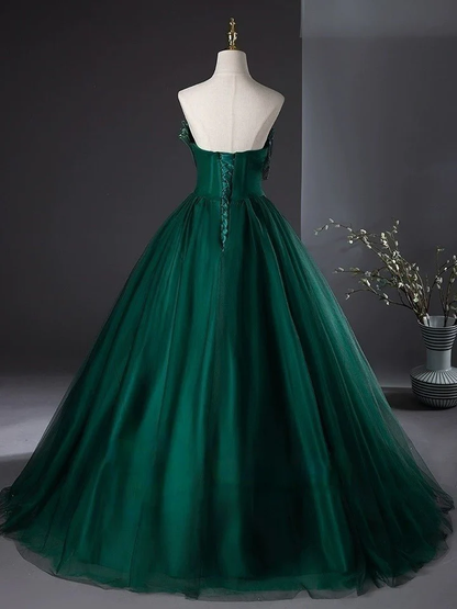 Unique Strapless Green Tulle Ball Gown Formal Evening Dress DP454