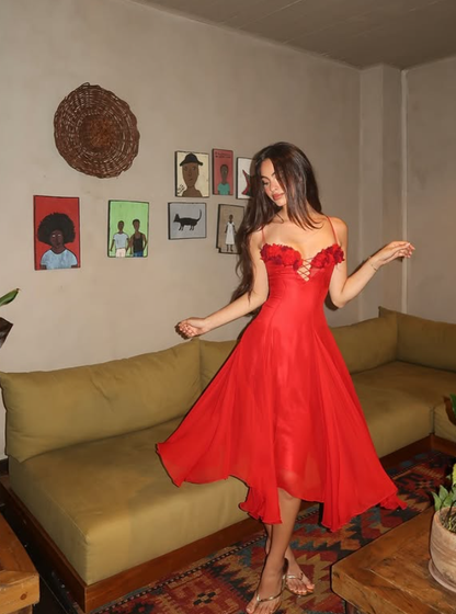 Charming Red A Line Spaghetti Strap Chiffon Backless Prom Dress Evening Dress DP6798