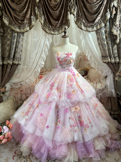 Princess Ball Gown 3D Floral Tulle Long Prom Dress 16th Birthday Dress DP5387