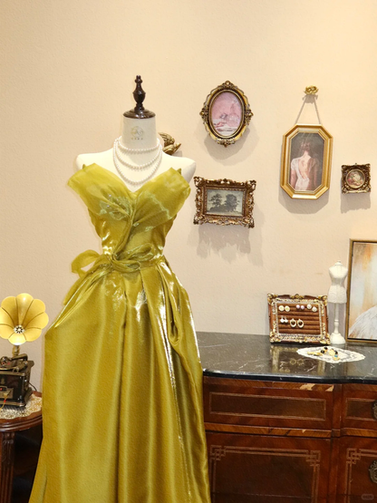 Unique Green A Line Sweetheart Neck Organza Satin Prom Dress 16th Birthday Dress DP3910