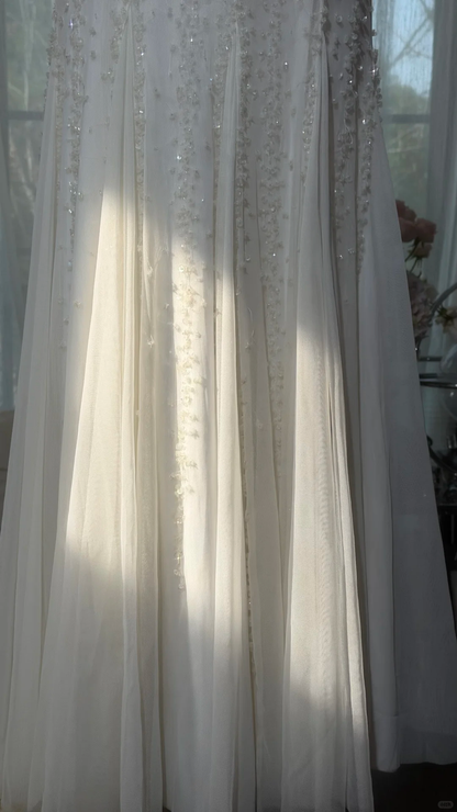 2000s Vintage White Mermaid Shiny Beaded Chiffon Long Prom Dress DP5151