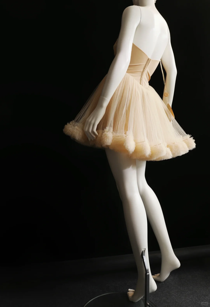 Cute A Line Strapless Apricot Tulle Short Homecoming Dress Date Dress DP4760