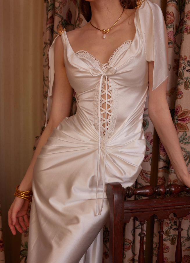 White Elegant Sheath Strap Pleated Satin Prom Dress Birthday Dress Formal Dress DP3219