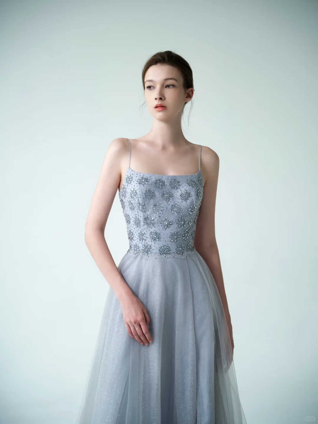 Blue A Line Spaghetti Strap Exquisite Beaded Tulle Prom Dress Evening Dress DP3738